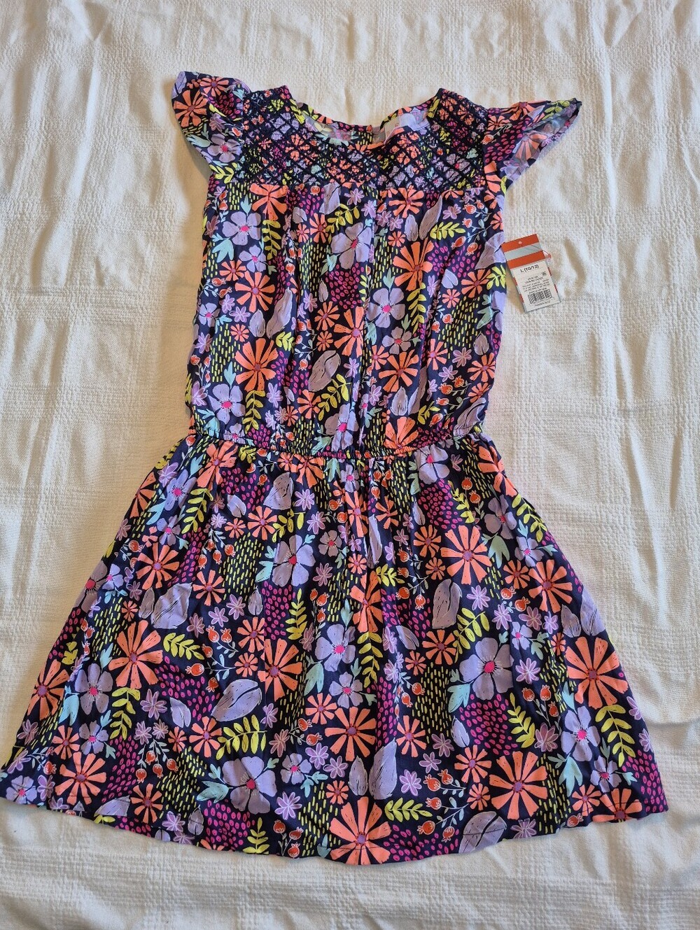 Cat & Jack girls 10/12 dress flutter sleeve, smocked front, floral print NEW